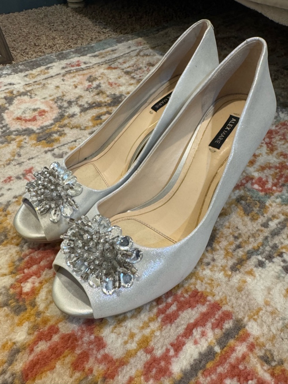 Alex Marie Silver Crystal Peep-Toe Pumps